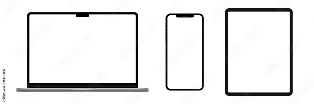 Set of laptop, tablet, phone on transparent background with transparent screen .Vector illustration. Set of laptop, tablet, phone on transparent background with transparent screen .Vector illustration.