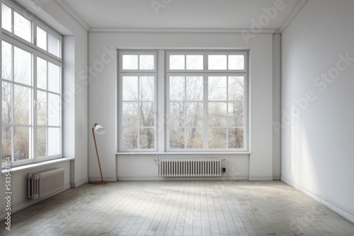 a contemporary white vacant room with a window after renovation. Generative AI