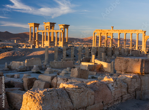 Palmyra - Syria, Ruins of the ancient city of Palmyra. The sunrise in Palmyra, photo