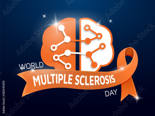 Multiple Sclerosis Day. World MS Day design with orange ribbon for kidney and leukimia cancer awareness