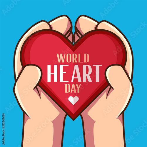 hands hold a red heart. for charity, health insurance, love, world heart day