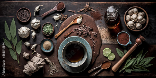 Herbs were combined to create holistic medicine using traditional cooking methods. - generative ai
