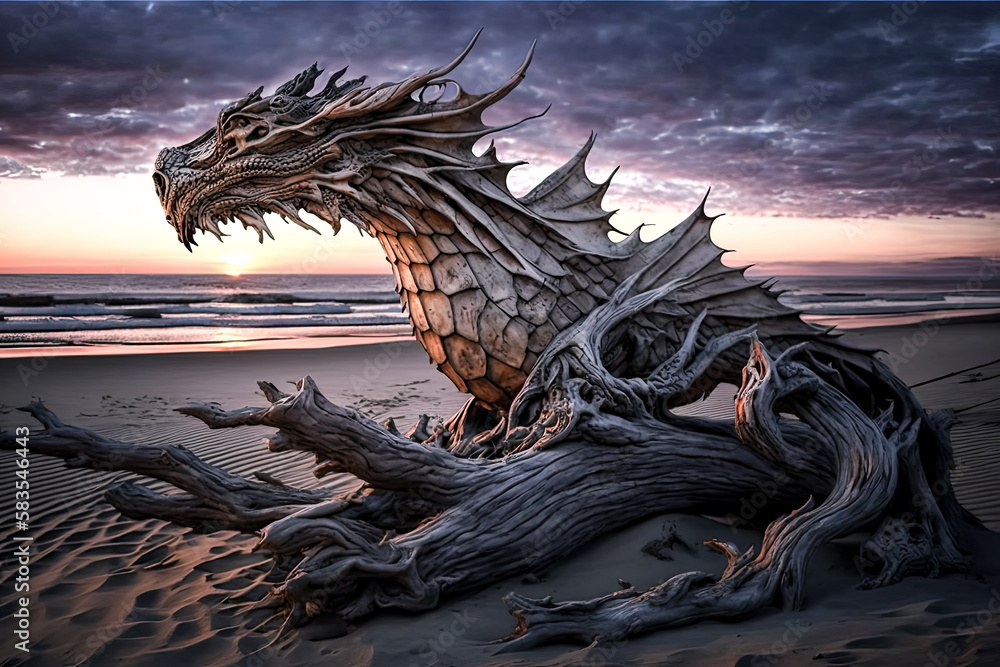A: A dragon was seen drifting on a beach at sunset - generative ai.