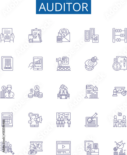 Auditor line icons signs set. Design collection of Auditor, Assessor, Examiner, Inspector, Analyzer, Reviewer, Checker, Evaluator outline concept vector illustrations