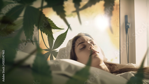 Frau im Krankenhaus braucht medizinisches Cannabis, AI, generative AI, generative photo