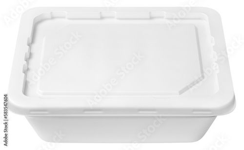 White styrofoam food container with plastic lid isolated on transparent background