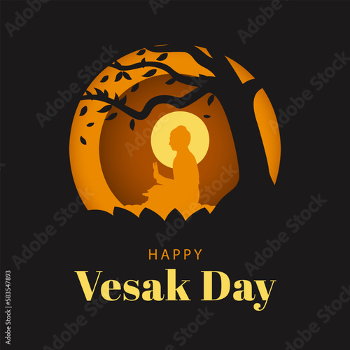 Buddhist meditation pose illustration, buddha meditating design for bucha, vesak day banner