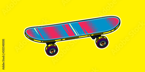 Vintage skateboard in neon style. Original vector illustration. photo