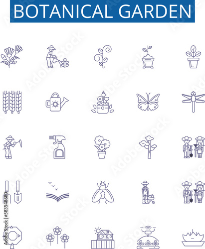 Botanical garden line icons signs set. Design collection of Garden, Botanical, Plants, Greenery, Flora, Herbs, Trees, Foliage outline concept vector illustrations