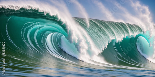 big ocean wave background created with Generative AI technology photo