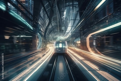 Speed and Motion. Train Ride through a Tunnel in a Modern City. , Generative AI