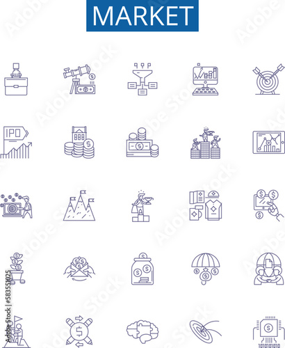 Market line icons signs set. Design collection of Market, Trade, Shopping, Retail, Bazaar, Vend, Exchange, Commercial outline concept vector illustrations