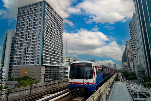 skytrain over the traffic in the city centre in the city of Bangkok