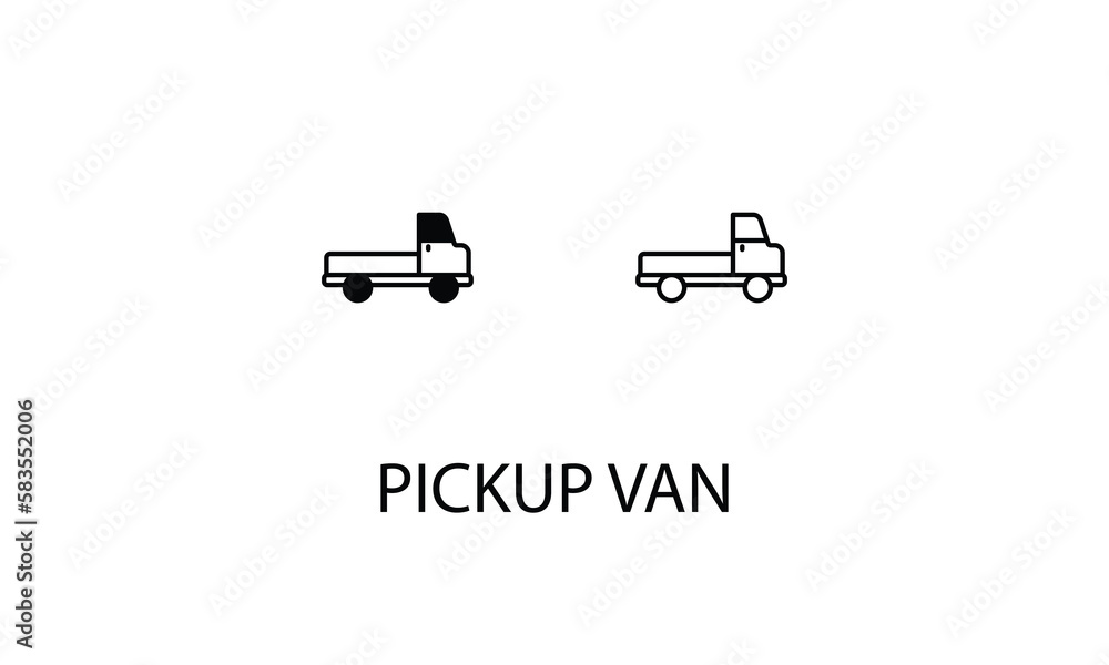 Pickup van icons with 2 styles outline icon, glyph icon, vector stock.