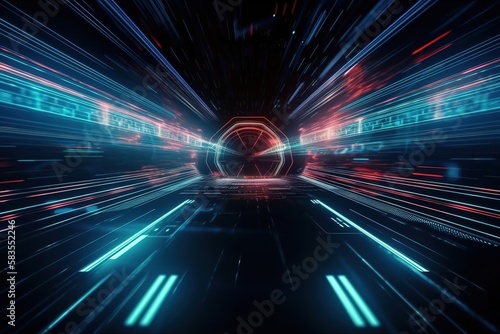 Technology screen with abstract high speed technology POV motion blur, Generative AI