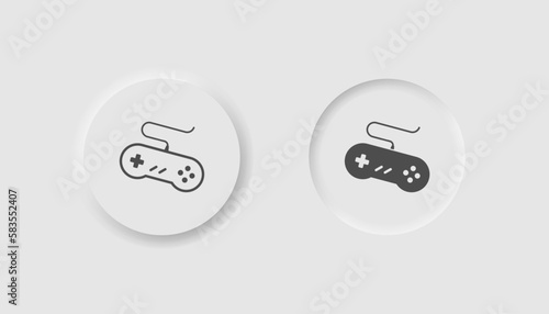 Gamepad icon in neumorphism style. Icons for business, white UI, UX. Vintage game console symbol. Retro gaming, game controller, joystick. Neumorphic style. Vector illustration.