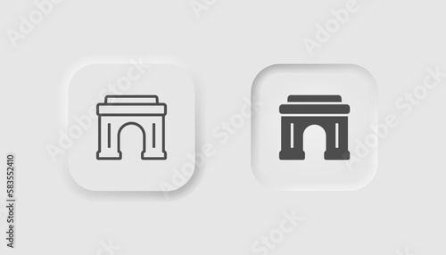 Landmark icon in neumorphism style. Icons for business, white UI, UX. Travel symbol. World landmarks, attractions, famous tourist destinations. Neumorphic style. Vector illustration.