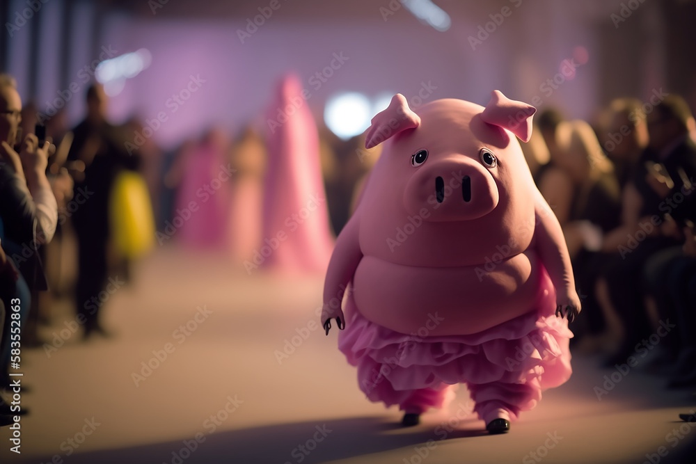 Obraz premium pig model at a fashion show. Created with AI technology