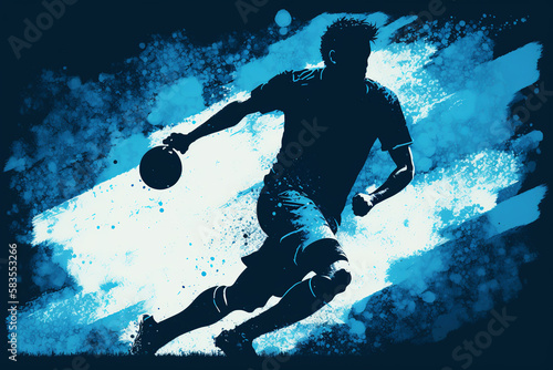 Handball player silhouette in motion with dark blue tones. Generative AI.