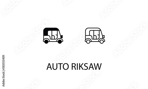 Auto rikshaw icons with 2 styles outline icon, glyph icon, vector stock.