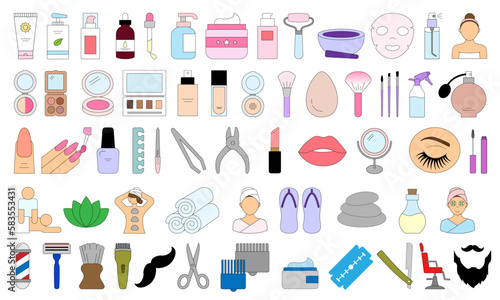 Iconos de colores para skincare  belleza  maquillaje spa  y barber  a 
