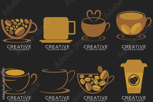 Set of coffee shop gold logo design collection with modern emblem shape Premium vector