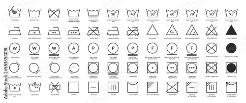 Set of washing symbol, laundry care icons. Clothes washing instruction vector illustration