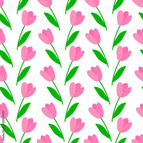 Seamless pattern pink tulip vector illustration
