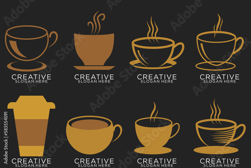 Set of coffee shop gold logo design collection with modern emblem shape Premium vector