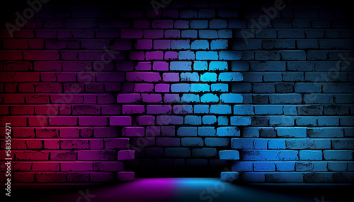 Brick wall background with neon lighting Ai generated image