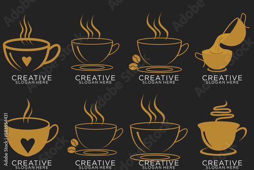 Set of coffee shop gold logo design collection with modern emblem shape Premium vector