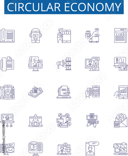 Circular economy line icons signs set. Design collection of Circular, Economy, Sustainable, Recycling, Resources, Reuse, Reduce, Renewable outline concept vector illustrations