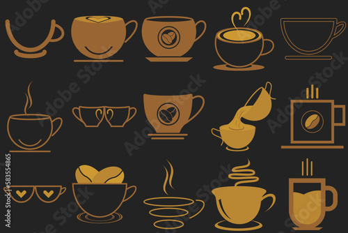 Set of coffee shop gold logo design collection with modern emblem shape Premium vector