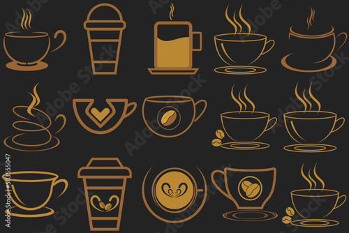 Set of coffee shop gold logo design collection with modern emblem shape Premium vector