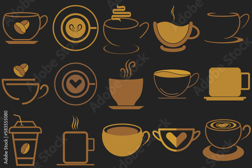 Set of coffee shop gold logo design collection with modern emblem shape Premium vector