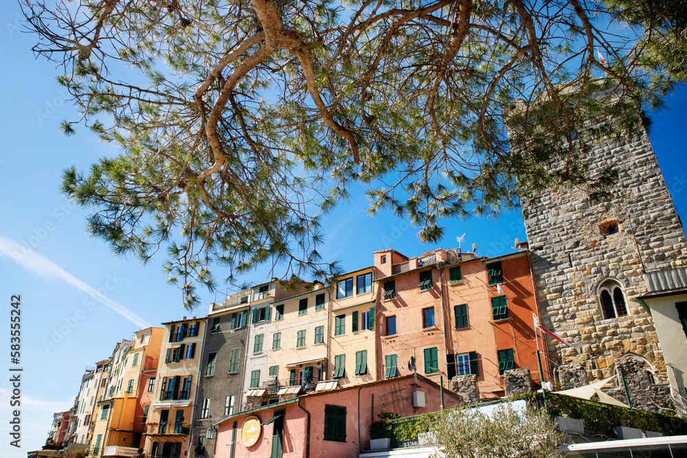 Photographic view of the small colorful village of Portovenere