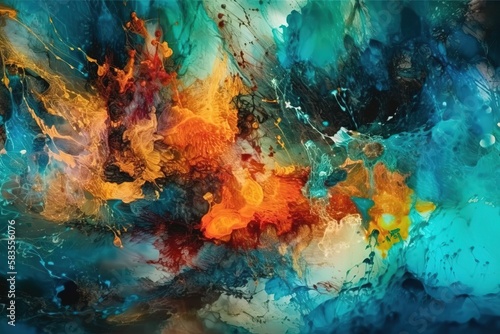 The picture is painted in alcohol ink. Creative abstract artwork made with translucent ink colors. Trendy wallpaper. Abstract painting. , Generative AI