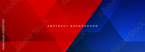 Red and blue modern abstract wide banner with geometric shapes. Blue and red abstract background. Vector illustration
