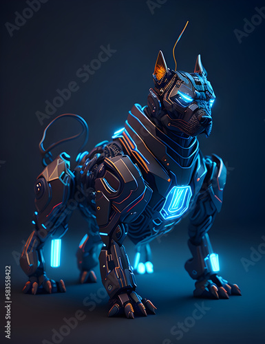AI Künstliche Intelligenz ein blauer, leuchtende Roboter Hund © HansJoachim