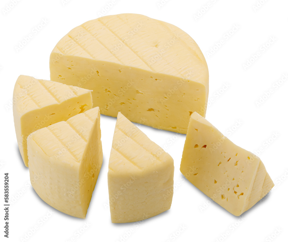 Italian caciotta, a form of cheese cut into wedges with one slice facing up