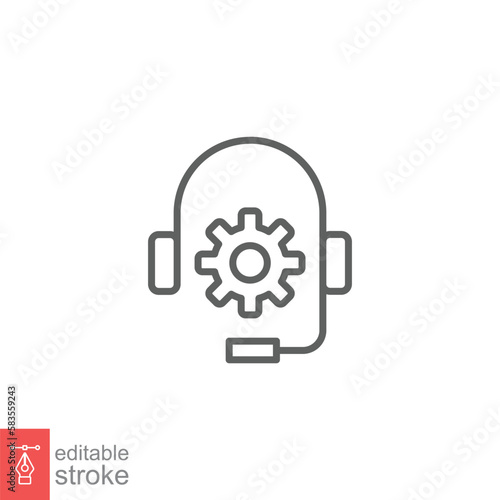 CRM line icon. Headset with bubble speech. Testimonials and customer relationship management concept. Simple outline style. Vector illustration isolated on white background. Editable stroke EPS 10.