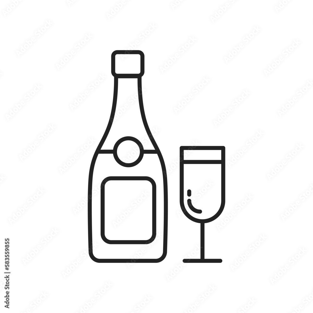 Sparkling wine bottle and glass icon. High quality black vector illustration. Sparkling wine bottle and glass icon. High quality black vector illustration.