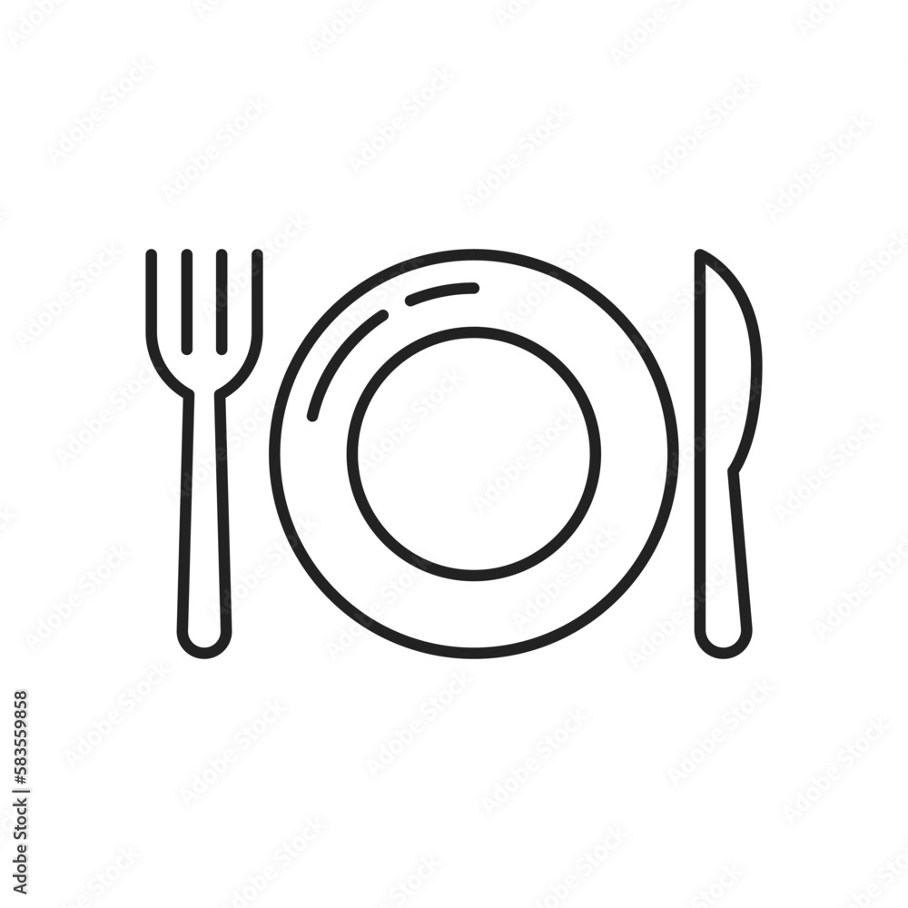 Plate, fork and spoon icon. High quality black vector illustration. Plate, fork and spoon icon. High quality black vector illustration.