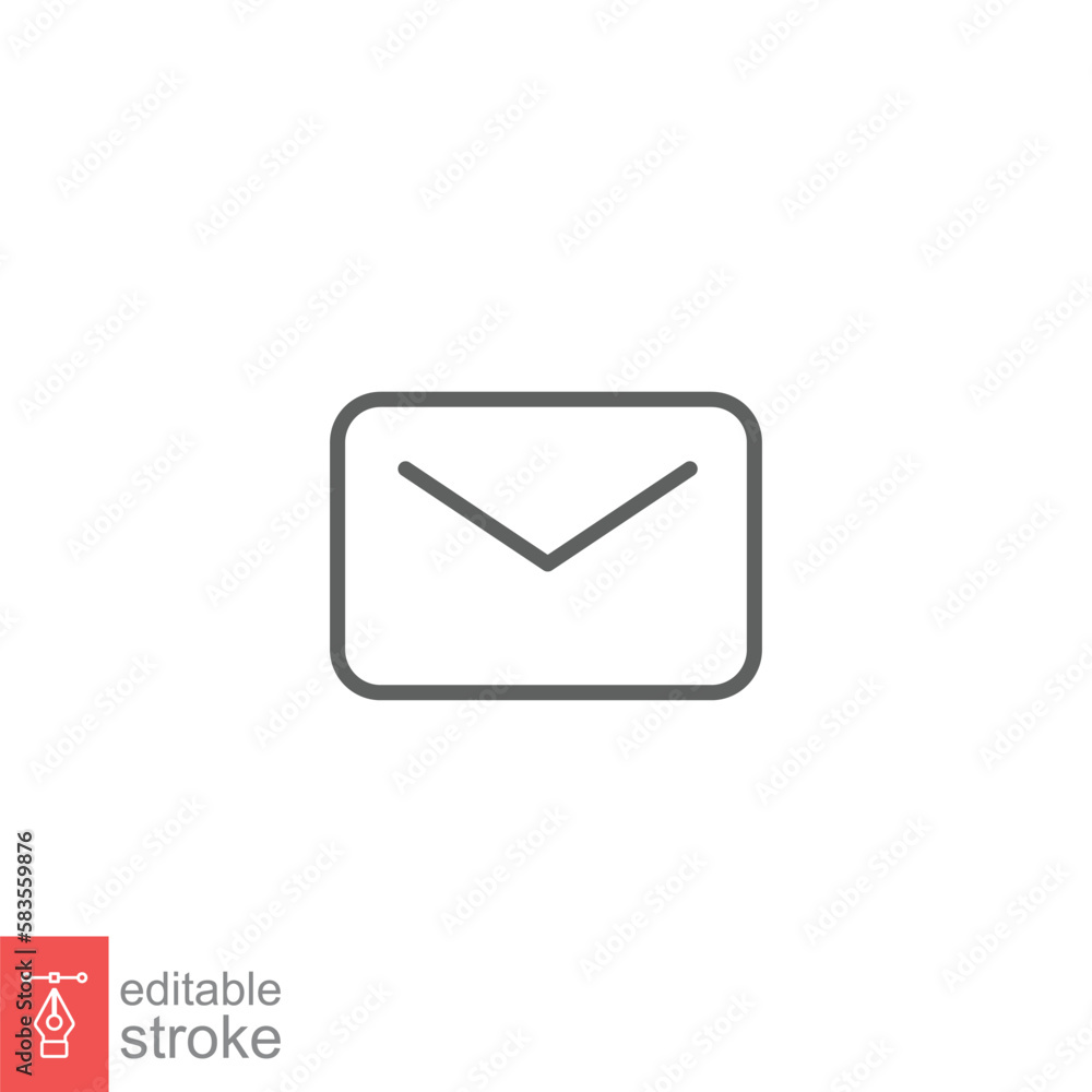 Email envelope icon. Simple outline style. Message, mail, letter, communication concept. Thin line symbol. Vector illustration design on white background. Editable stroke EPS 10. Email envelope icon. Simple outline style. Message, mail, letter, communication concept. Thin line symbol. Vector illustration design on white background. Editable stroke EPS 10.