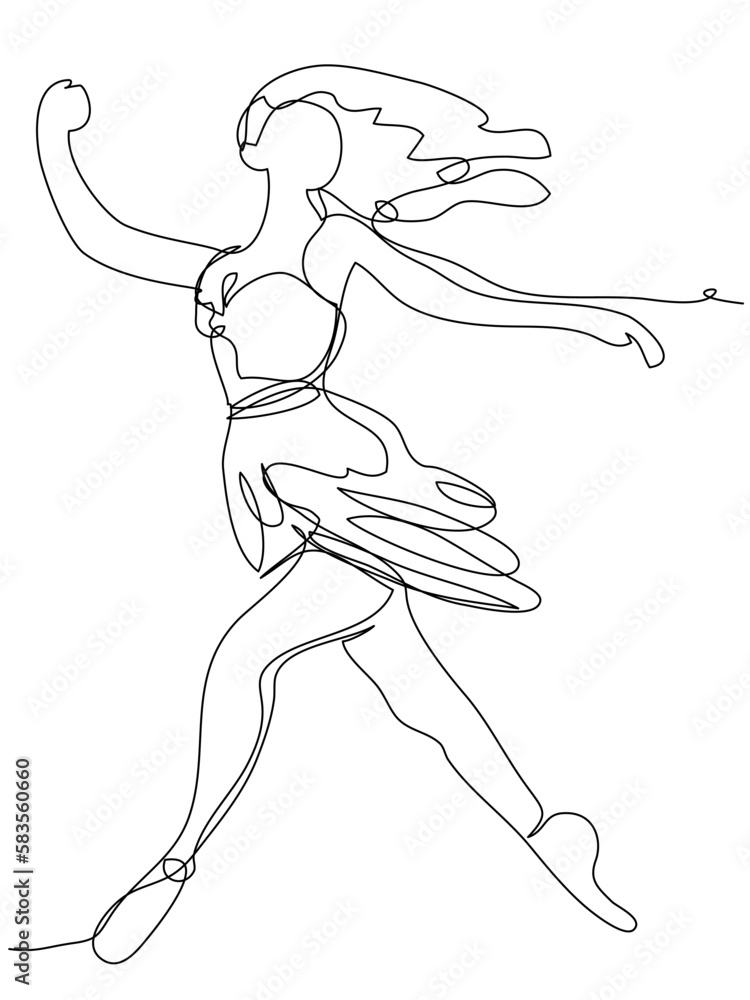 The girl dances in one line on a white background. The concept of lightness and activity in motion. Stock vector illustration with active sports woman. The girl dances in one line on a white background. The concept of lightness and activity in motion. Stock vector illustration with active sports woman.