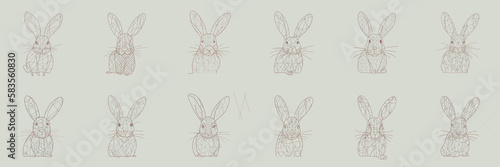 Easter bunnies  drawn in one line  on a pastel green background generative ai