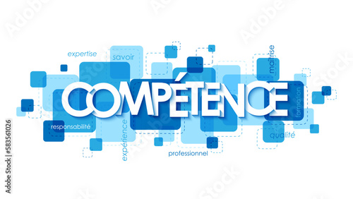 Bannière typographique vecteur COMPETENCE avec mot-clés
