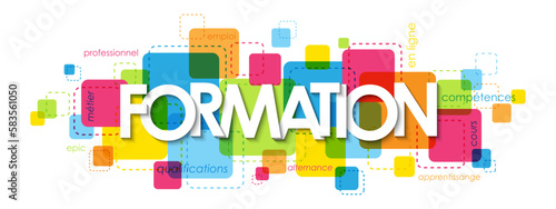 Bannière typographique vecteur FORMATION avec mot-clés