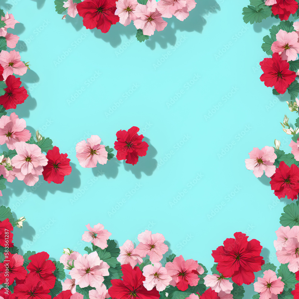 Floral backdrop on retro blue background. Generative AI