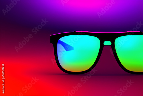 Sunglasses on red gradient background. Generative AI